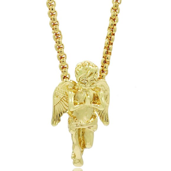 New 18k Gold Angel 24" Cuban Chain + Pendant - Picture 3 of 5